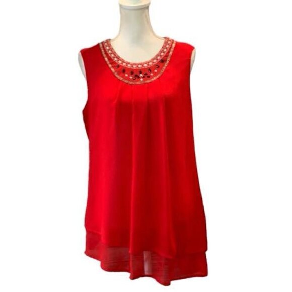 NUE OPTIONS Red Sleeveless Flowy Blouse Top - Picture 1 of 4